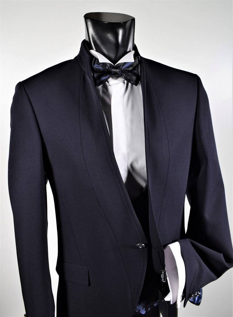 Musani Milano Cerimonia Abito blu musani cerimonia slim fit con panciotto e cravatta Consegna Veloce