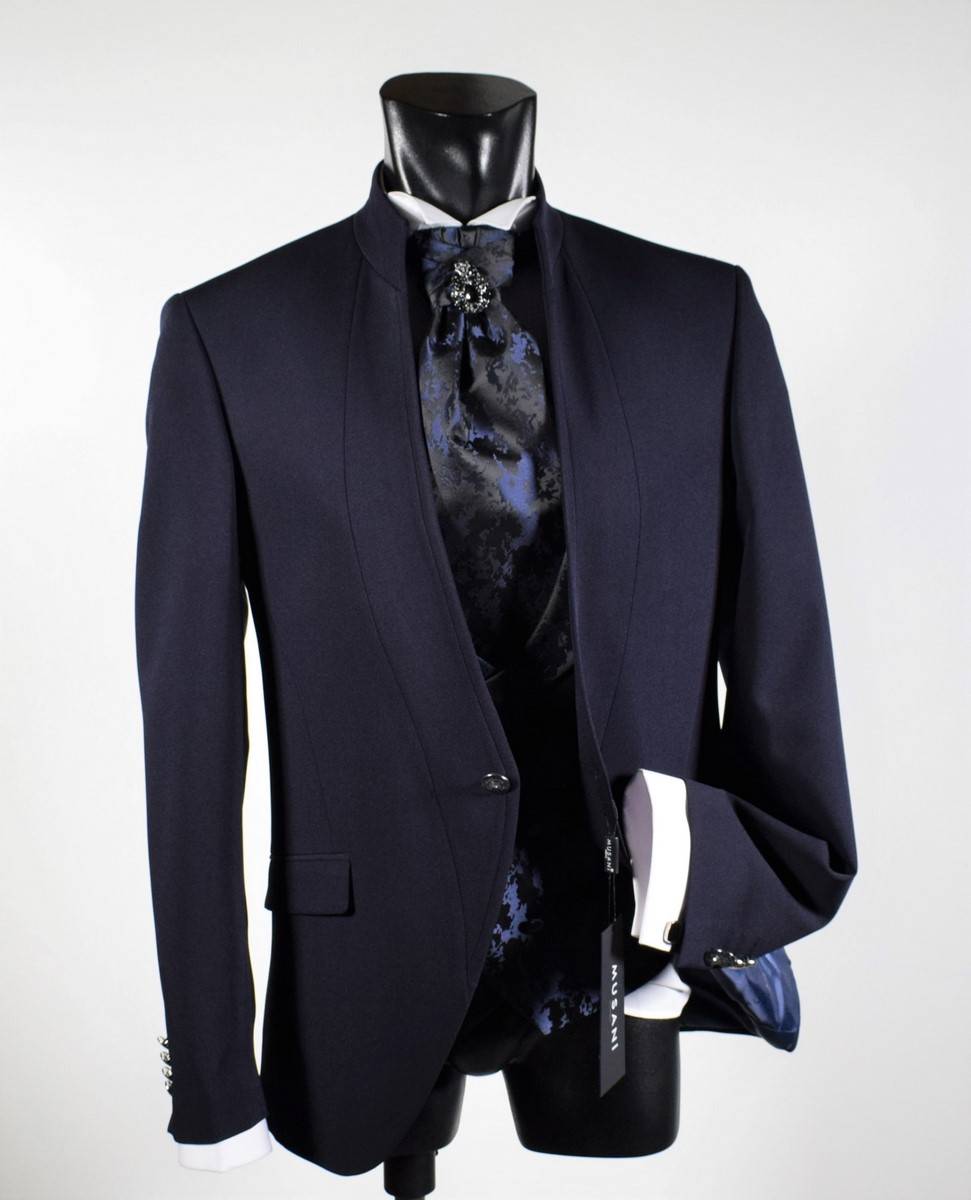 Musani Milano Cerimonia Abito blu musani cerimonia slim fit con panciotto e cravatta Consegna Veloce