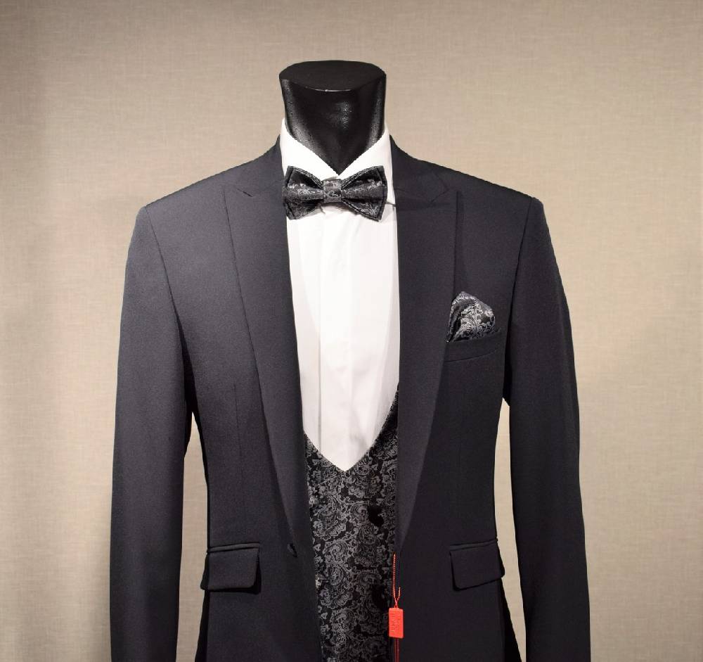 Musani Milano Cerimonia Abito elegante nero musani cerimonia slim fit con panciotto Vendite Flash