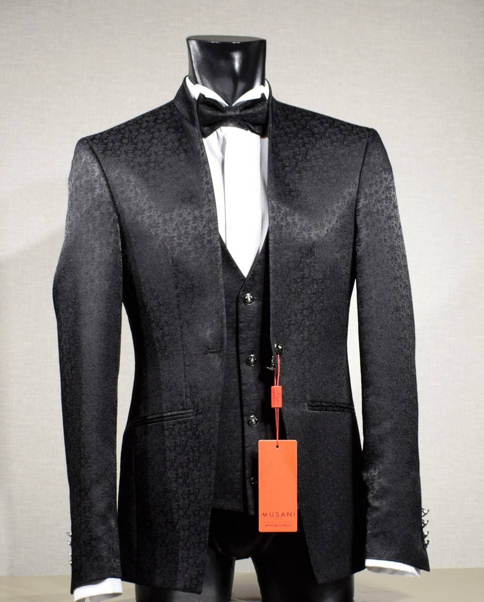 Musani Milano Cerimonia Abito musani cerimonia nero damascato slim fit Negozio