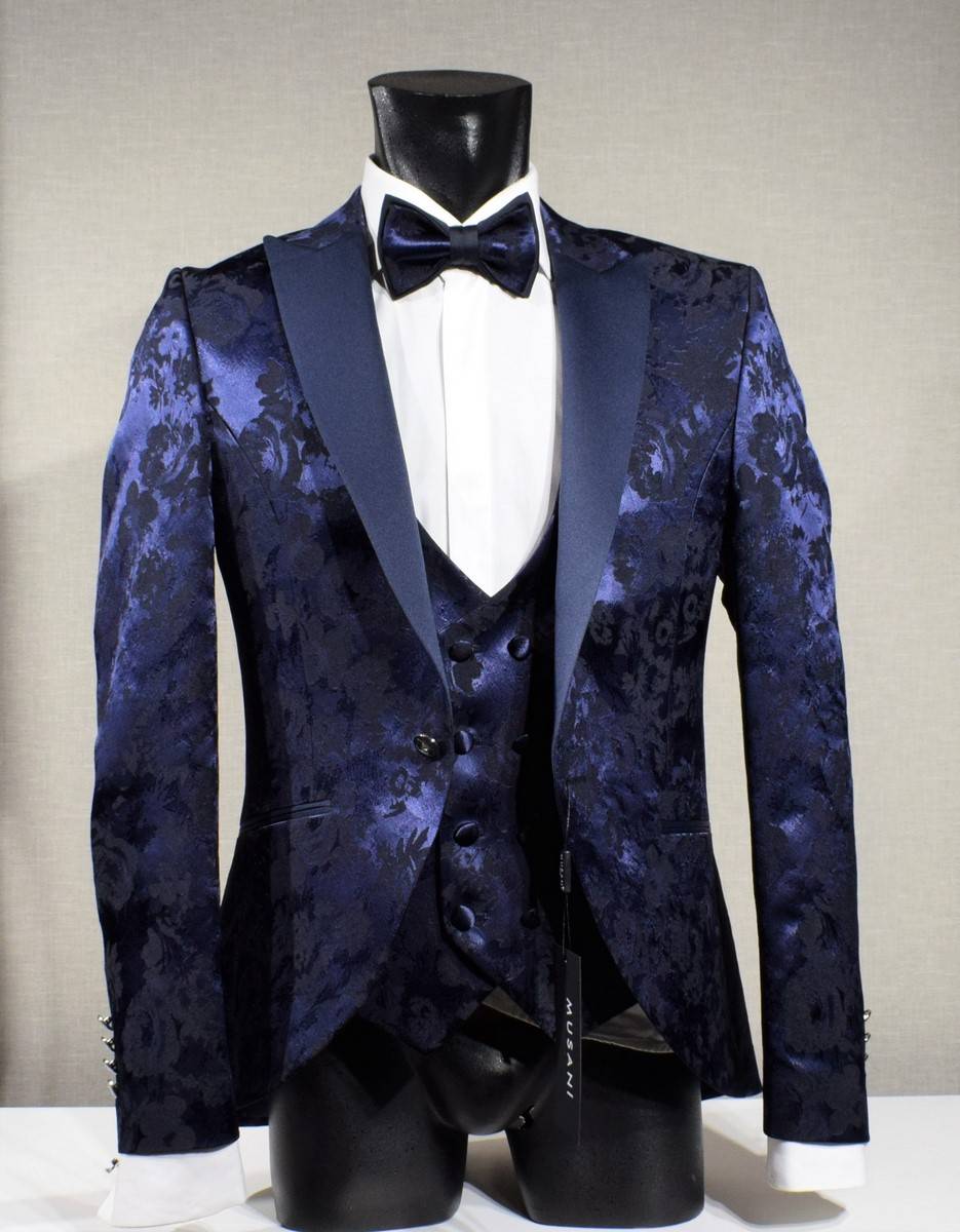 Musani Milano Cerimonia Abito blu damascato musani cerimonia sposo slim fit Moda