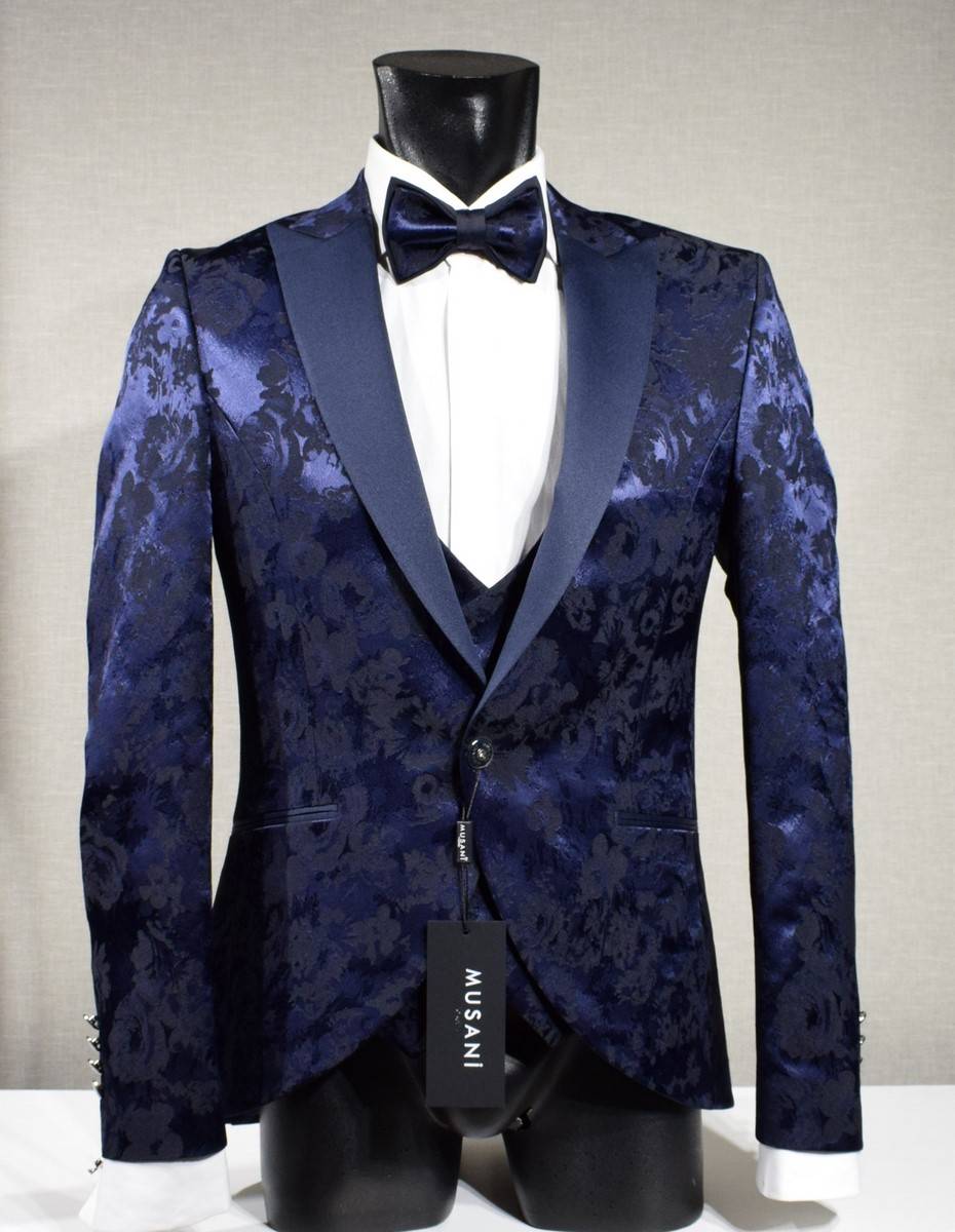 Musani Milano Cerimonia Abito blu damascato musani cerimonia sposo slim fit Moda