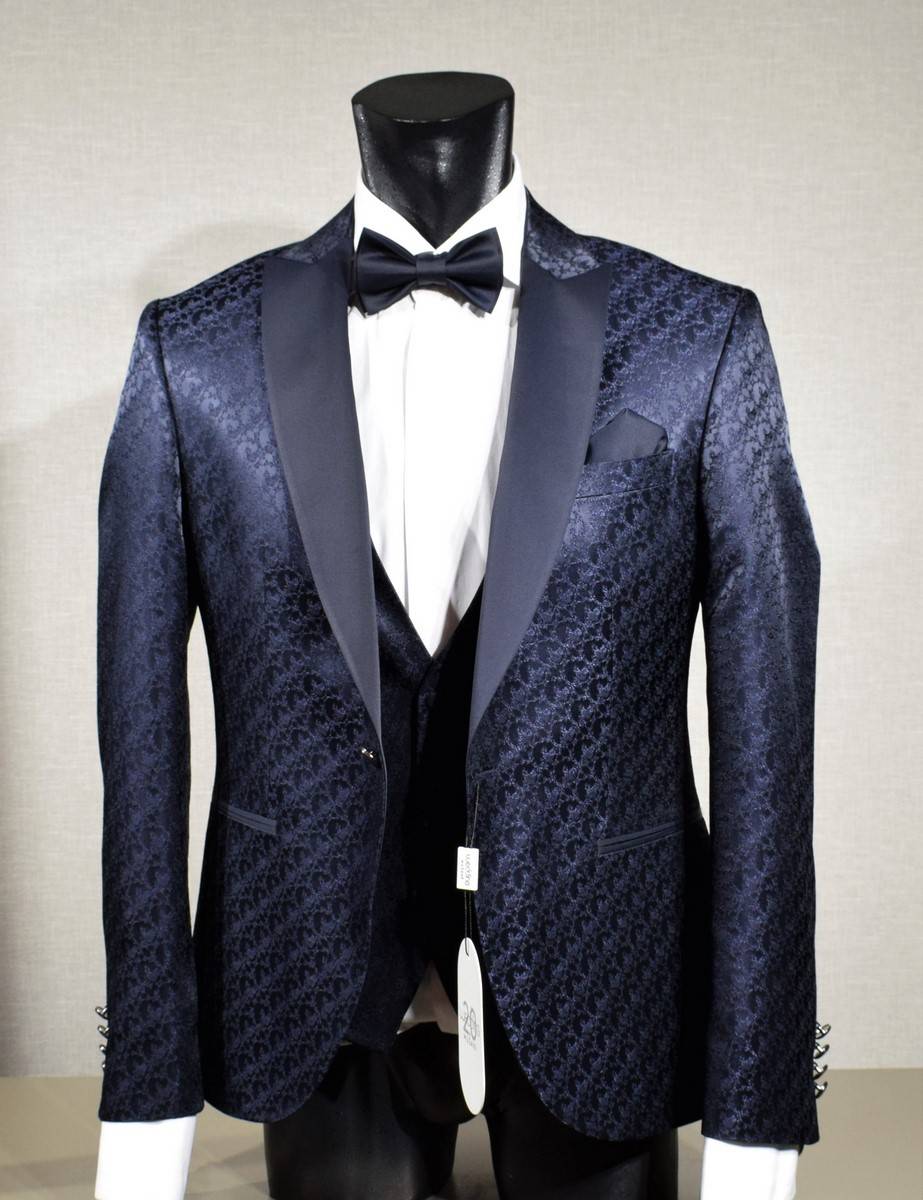 Musani Milano Cerimonia Abito smoking blu damascato musani cerimonia slim fit 2025