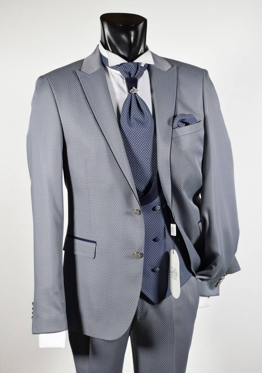 Musani Milano Cerimonia Abito musani cerimonia grigio chiaro slim fit con petto a lancia Italia