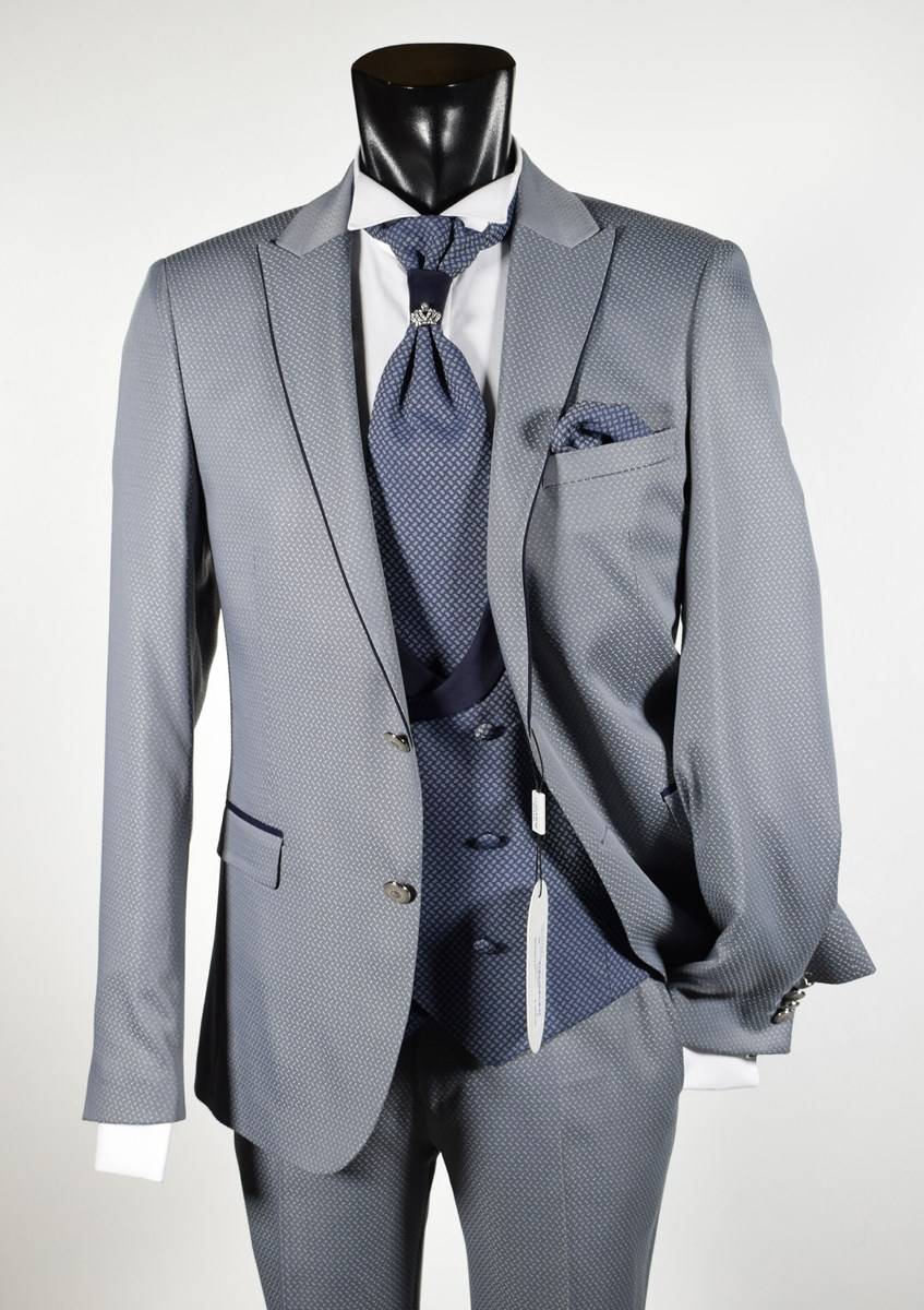 Musani Milano Cerimonia Abito musani cerimonia grigio chiaro slim fit con petto a lancia Italia
