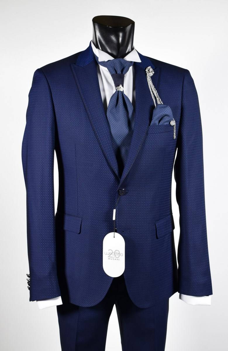 Musani Milano Cerimonia Abito musani cerimonia bluette slim fit con petto a lancia In Linea