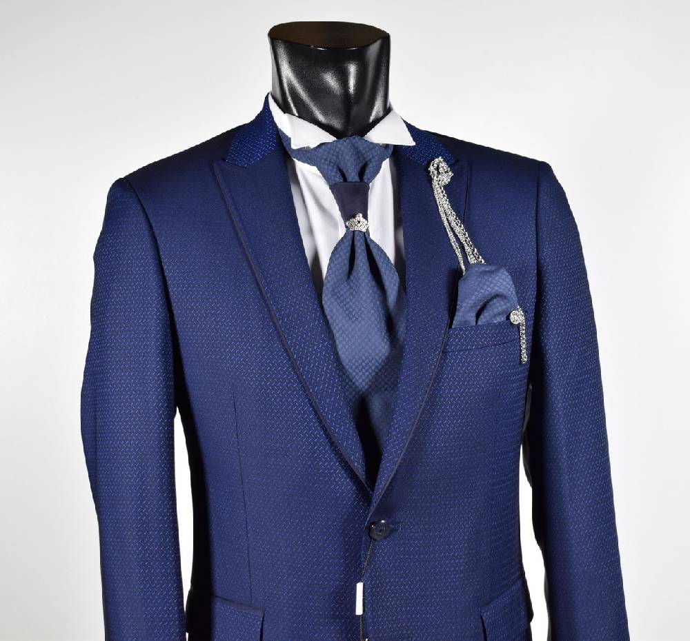Musani Milano Cerimonia Abito musani cerimonia bluette slim fit con petto a lancia In Linea