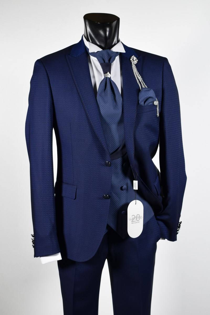 Musani Milano Cerimonia Abito musani cerimonia bluette slim fit con petto a lancia In Linea