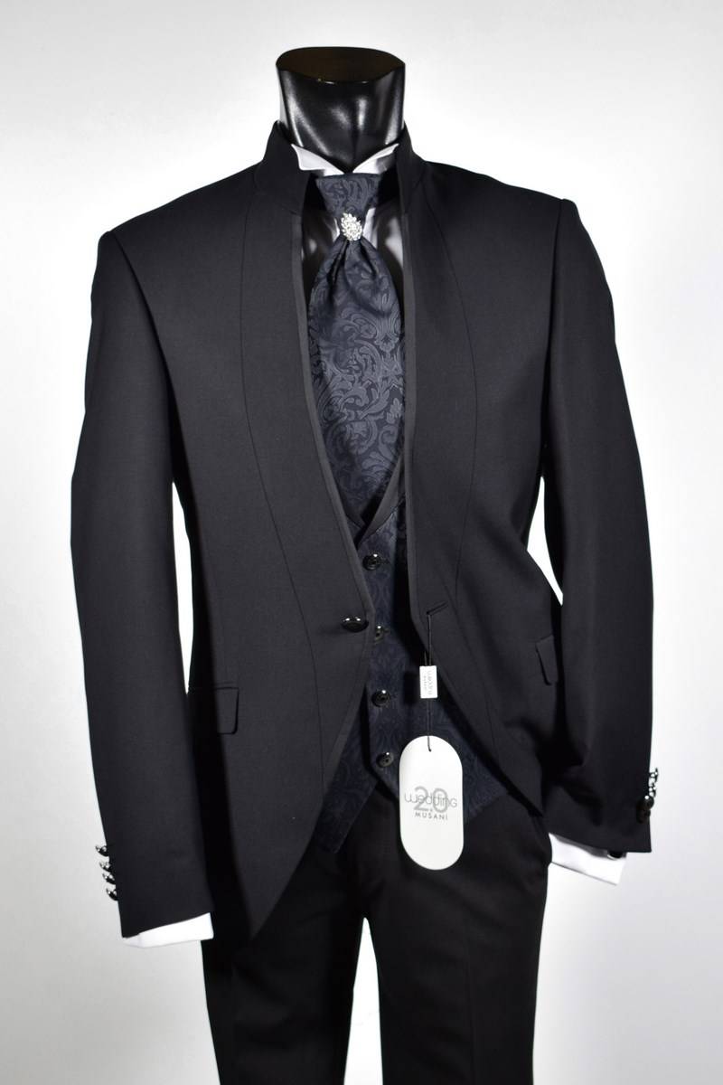 Musani Milano Cerimonia Abito nero slim fit musani cerimonia modello alla coreana Nuovo