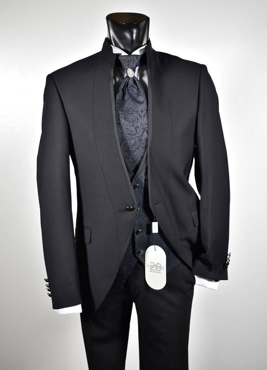 Musani Milano Cerimonia Abito nero slim fit musani cerimonia modello alla coreana Nuovo