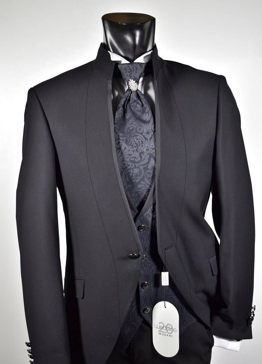Musani Milano Cerimonia Abito nero slim fit musani cerimonia modello alla coreana Nuovo