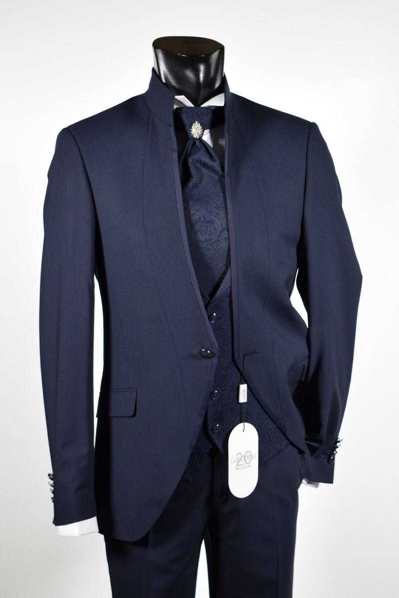 Musani Milano Cerimonia Abito blu slim fit musani milano modello alla coreana Qualità
