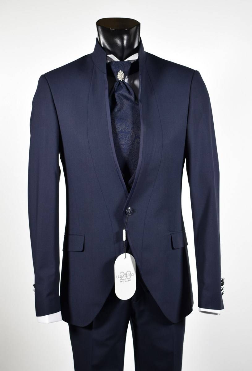 Musani Milano Cerimonia Abito blu slim fit musani milano modello alla coreana Qualità
