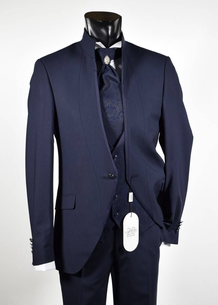 Musani Milano Cerimonia Abito blu slim fit musani milano modello alla coreana Qualità
