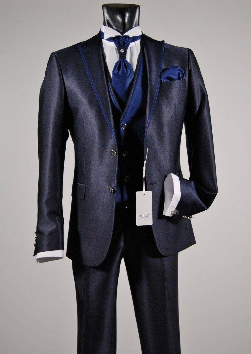 Musani Milano Cerimonia Abito da sposo slim fit musani cerimonia in colore blu e nero Negozi Online