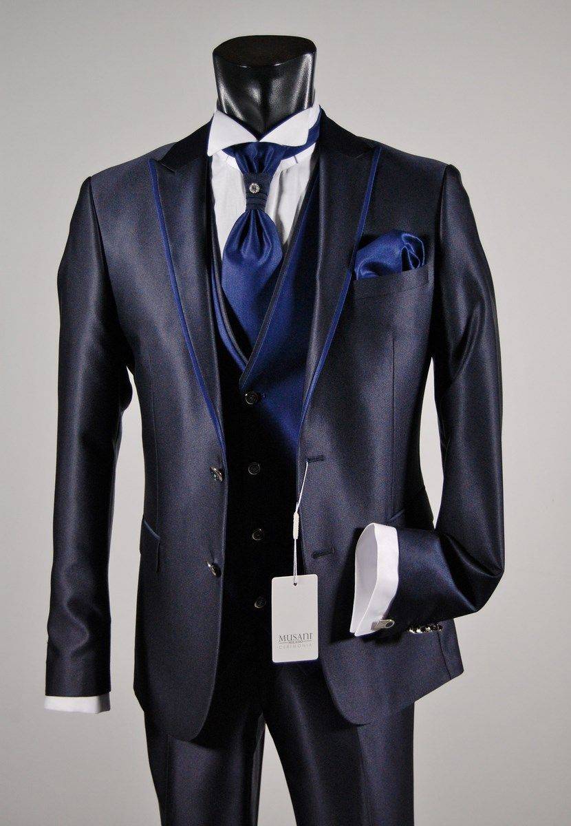 Musani Milano Cerimonia Abito da sposo slim fit musani cerimonia in colore blu e nero Negozi Online