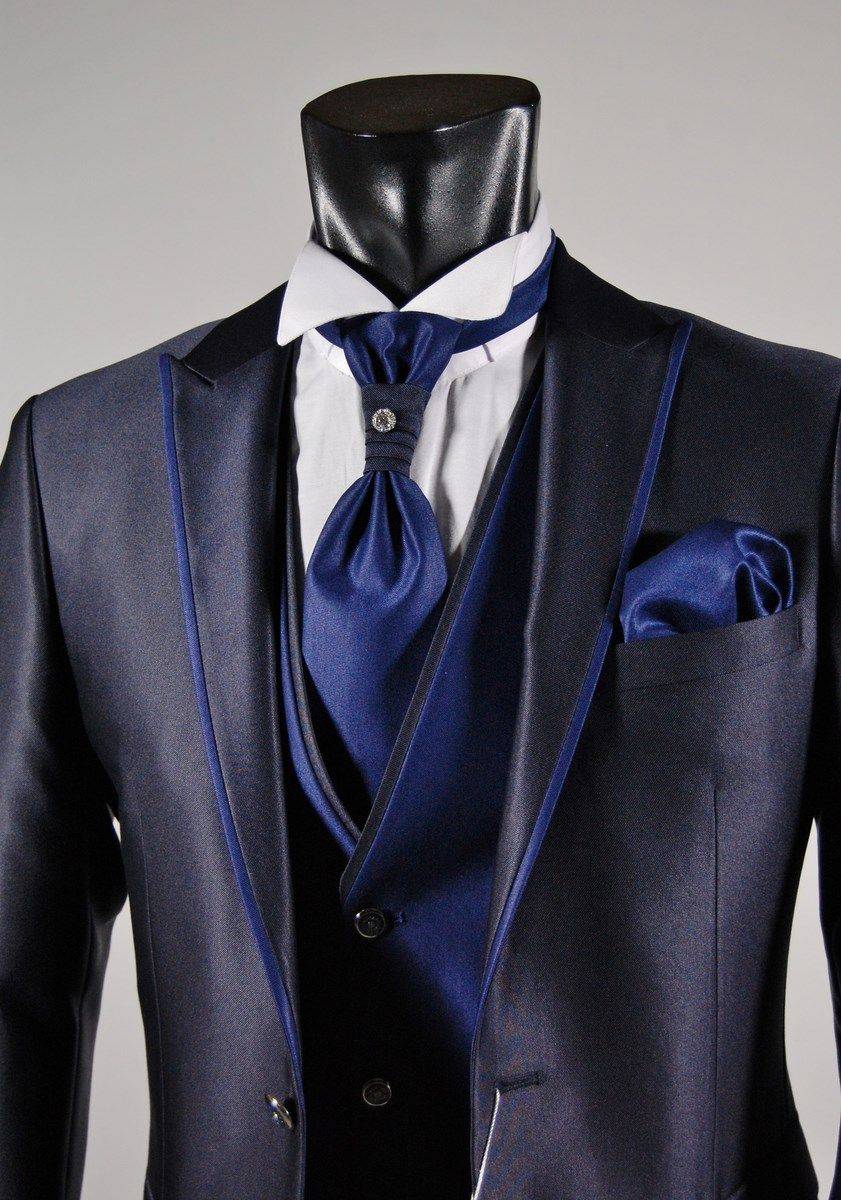 Musani Milano Cerimonia Abito da sposo slim fit musani cerimonia in colore blu e nero Negozi Online