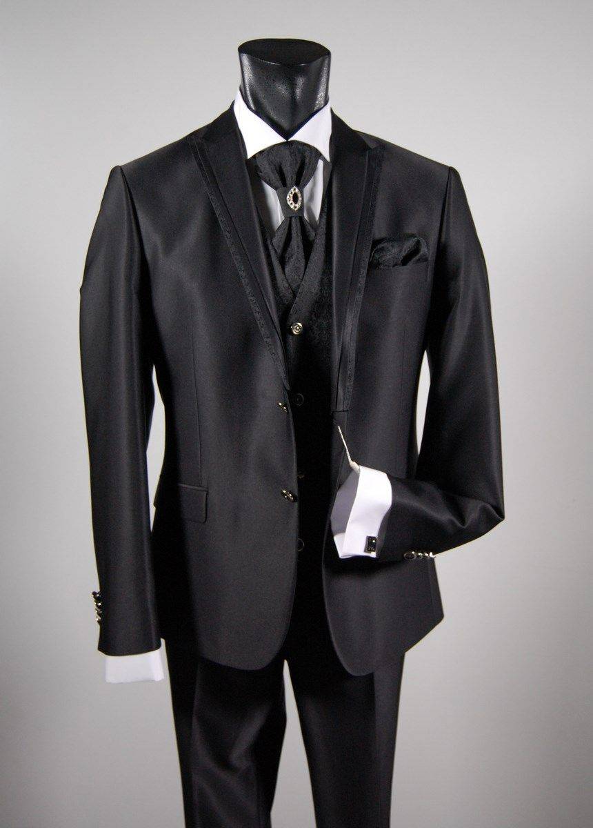 Musani Milano Cerimonia Abito da sposo nero slim fit completo di gilet cravatta e camicia musani milano Shopping Online