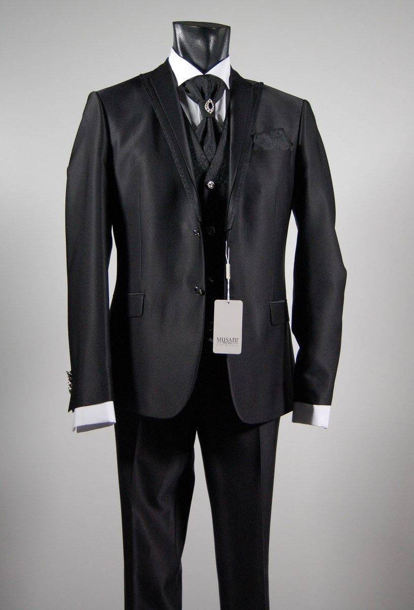 Musani Milano Cerimonia Abito da sposo nero slim fit completo di gilet cravatta e camicia musani milano Shopping Online