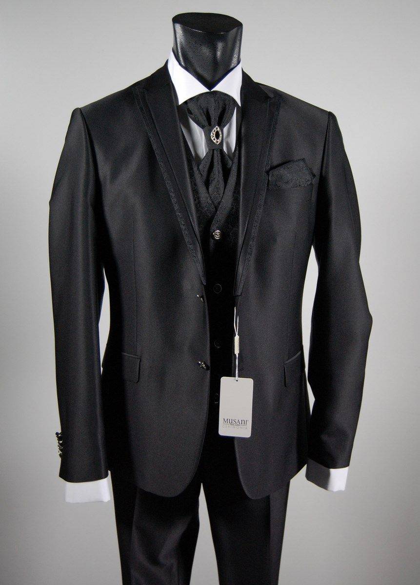 Musani Milano Cerimonia Abito da sposo nero slim fit completo di gilet cravatta e camicia musani milano Shopping Online
