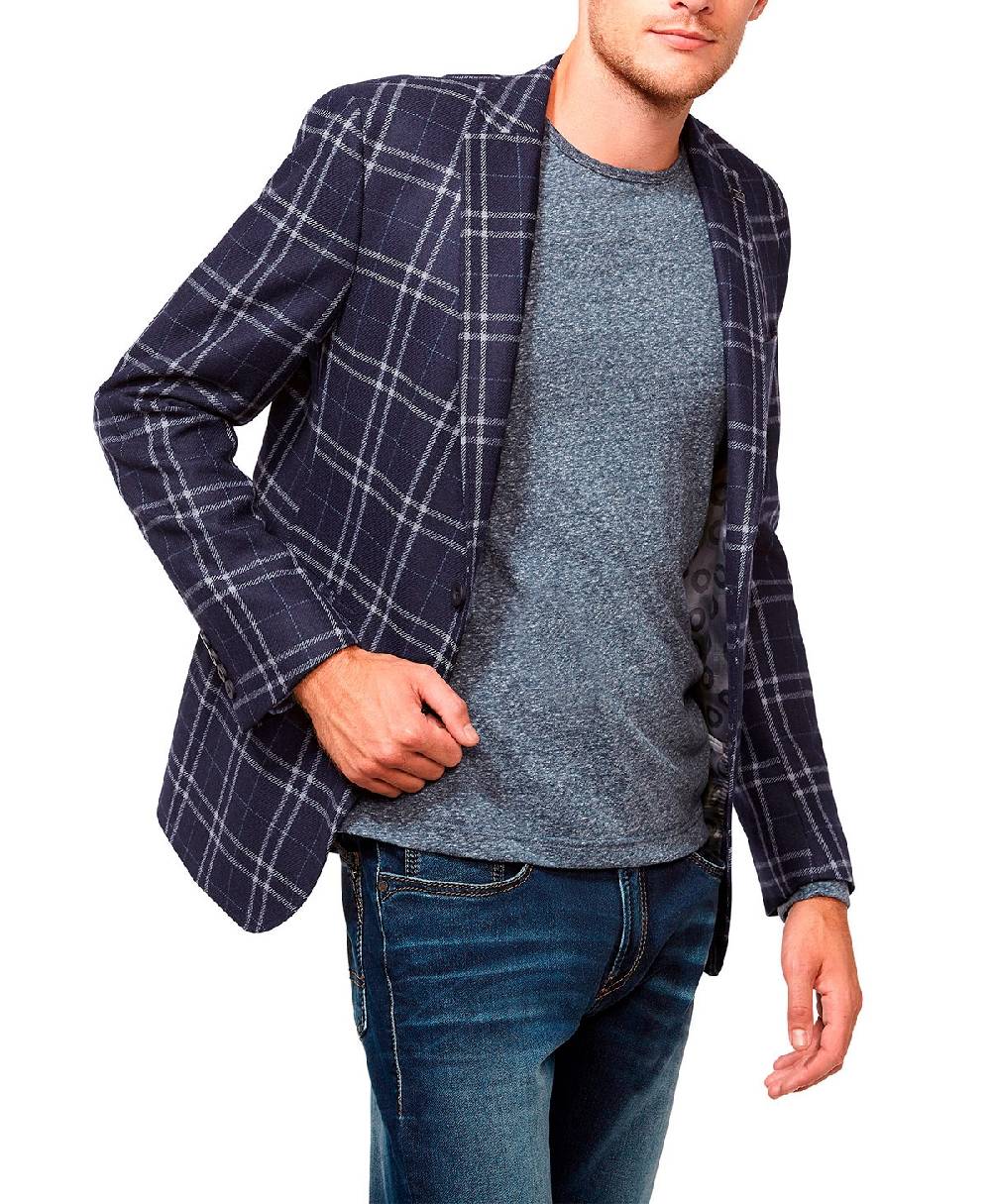 Digel Giacca moda slim fit digel in misto lana blu a quadri Sconto