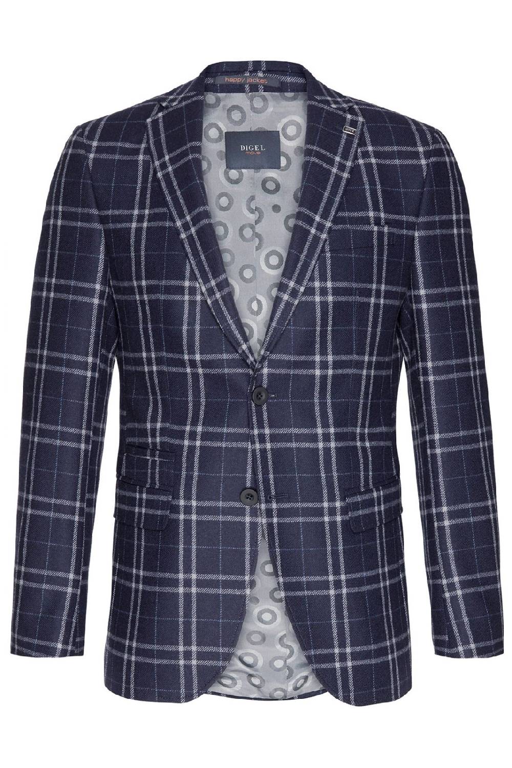 Digel Giacca moda slim fit digel in misto lana blu a quadri Sconto