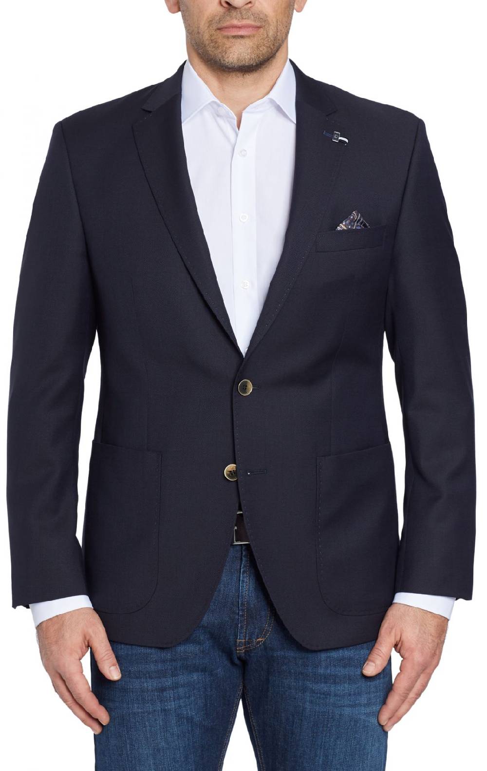Digel Giacca blu scuro digel in pura lana vergine marzotto con tasche a toppa Offerta