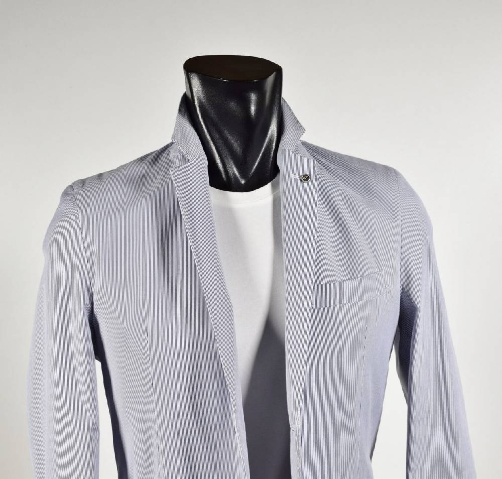 Falko Rosso Giacca misto cotone elasticizzato a righe azzurro sfoderata made in italy Outlet