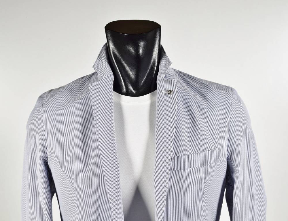 Falko Rosso Giacca misto cotone elasticizzato a righe azzurro sfoderata made in italy Outlet
