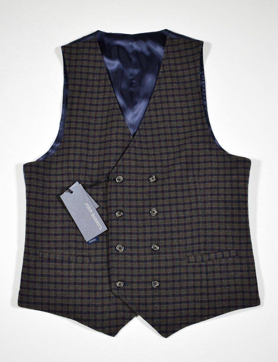 John Barritt Gilet john barritt doppio petto slim fit fantasia a quadri blu verde Offerte