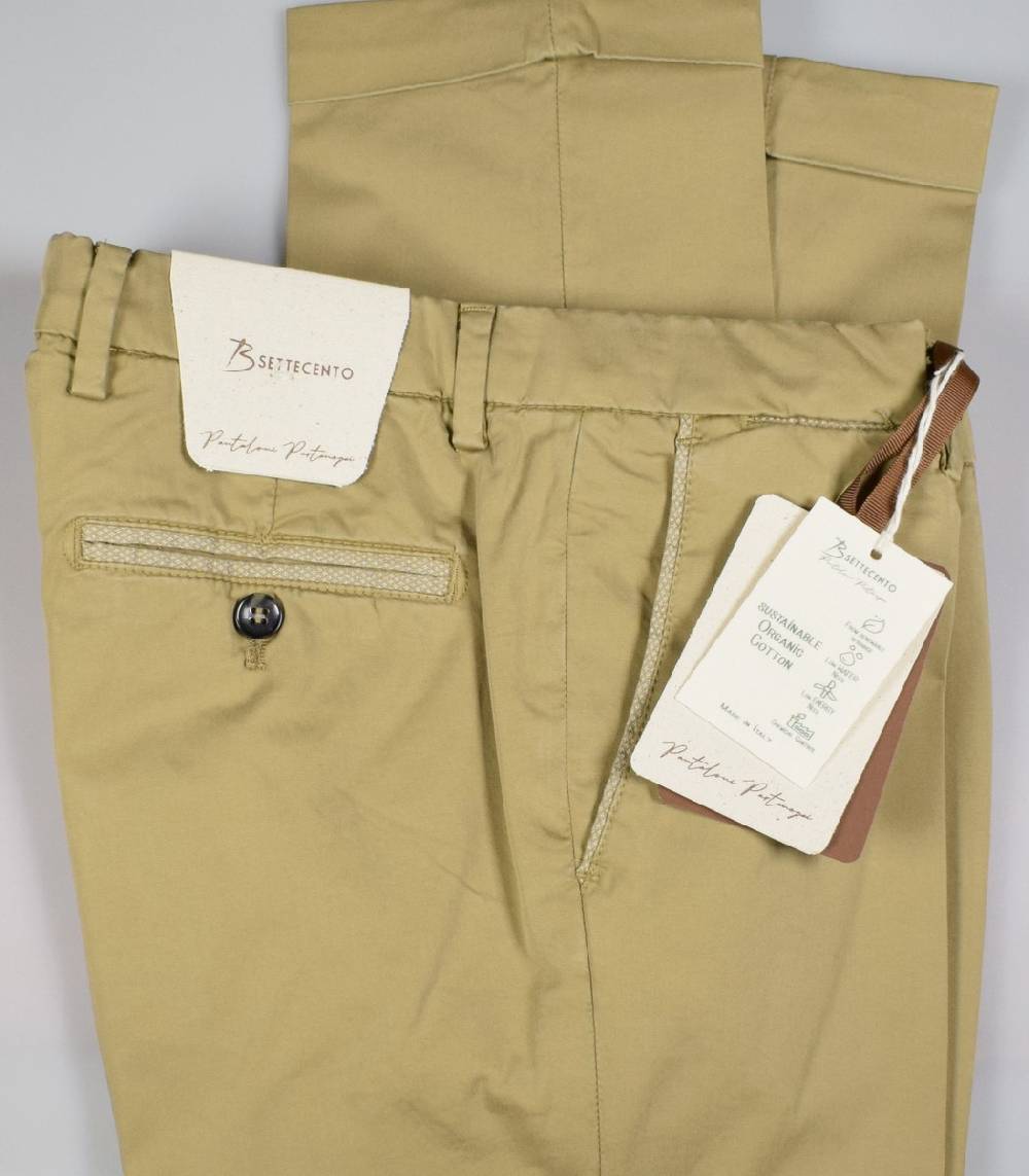 B Settecento Pantalone senape b700 in cotone raso stretch slim fit