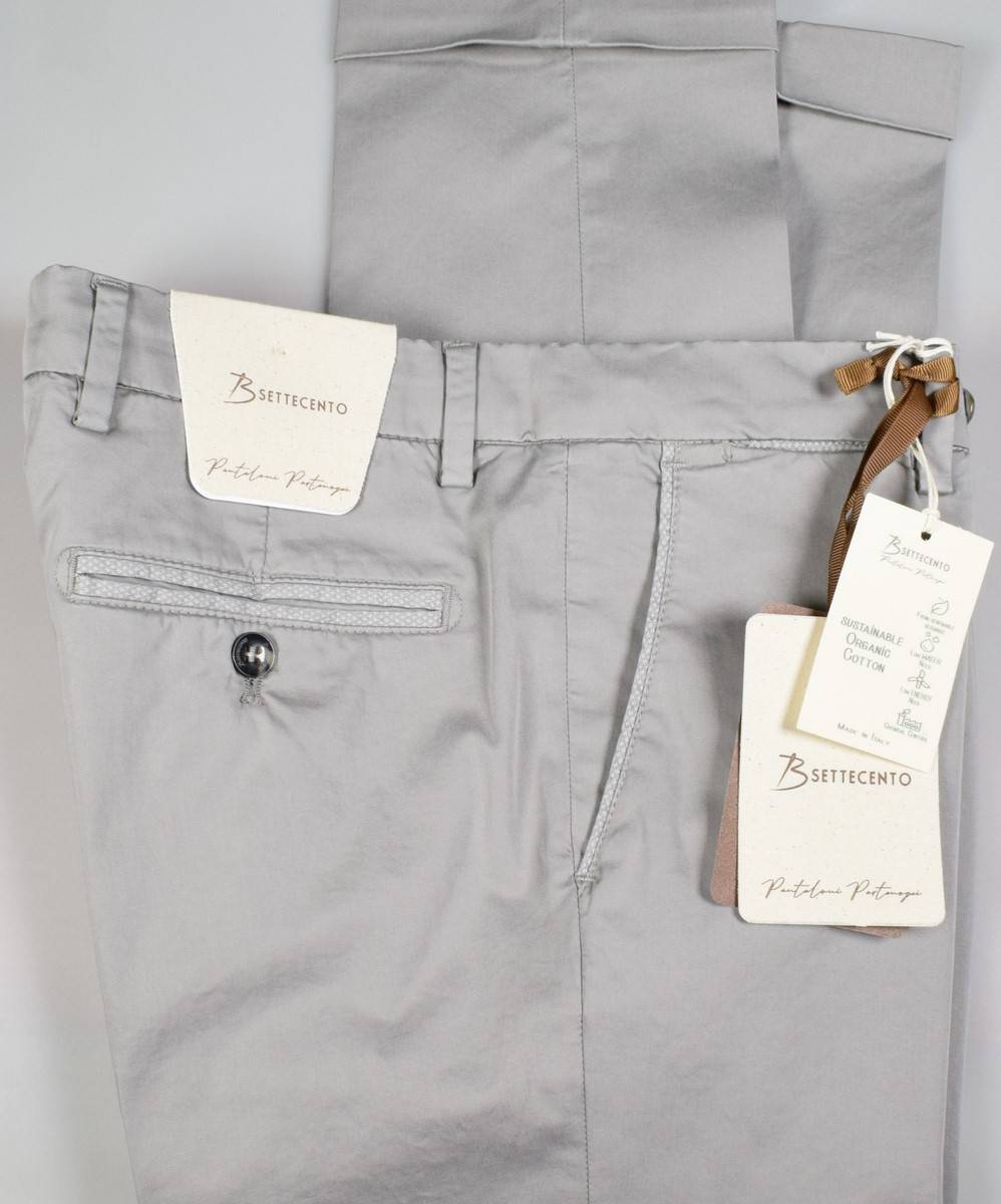 B Settecento Pantalone grigio chiaro b700 in cotone raso stretch slim fit Vendita Calda