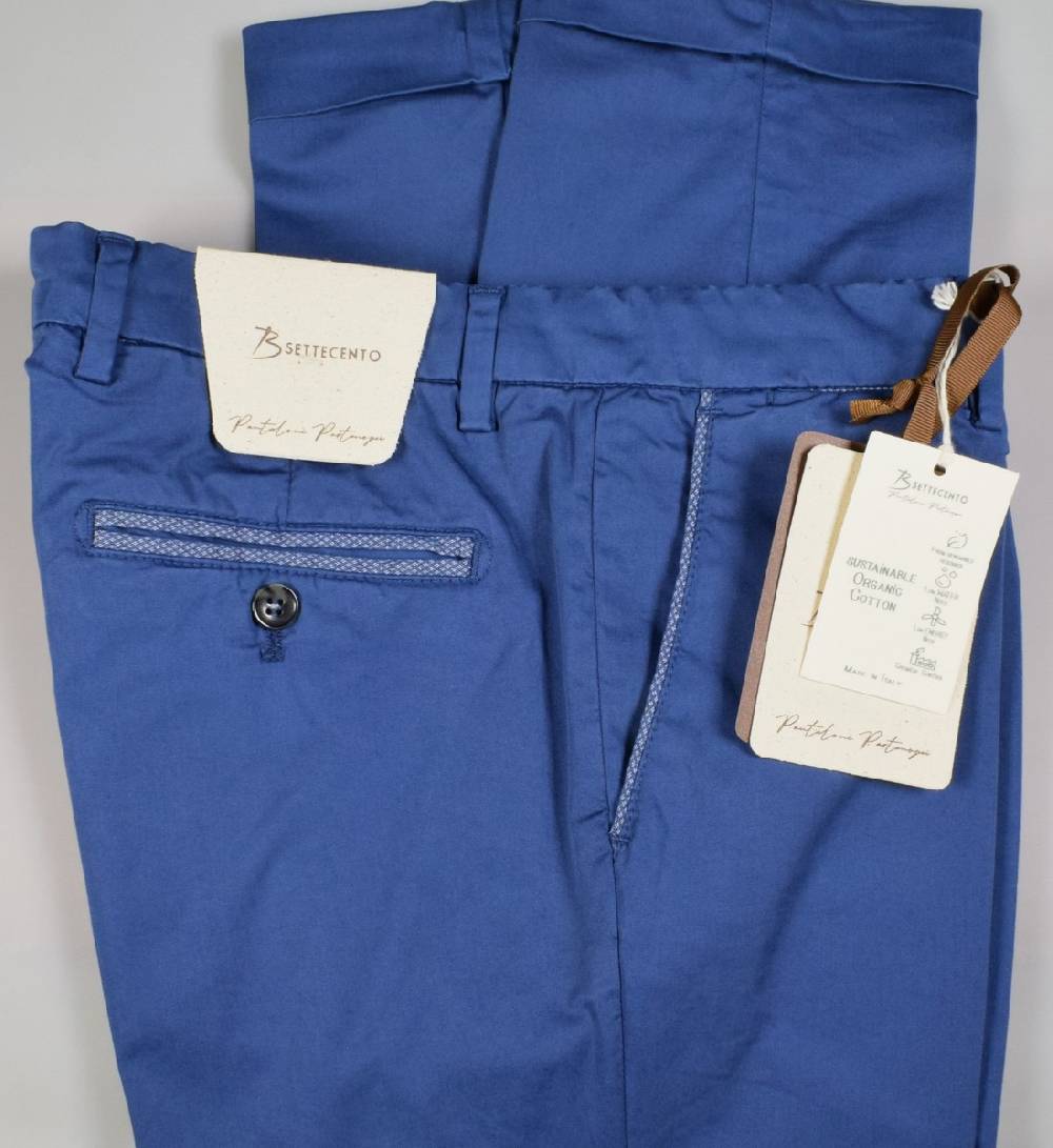 B Settecento Pantalone blu marine b700 in cotone raso stretch slim fit Vendita Economica
