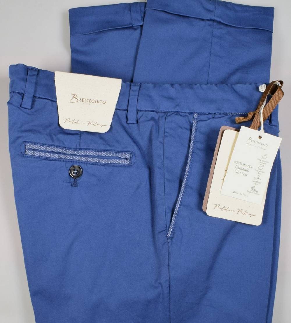 B Settecento Pantalone blu marine b700 in cotone raso stretch slim fit Vendita Economica