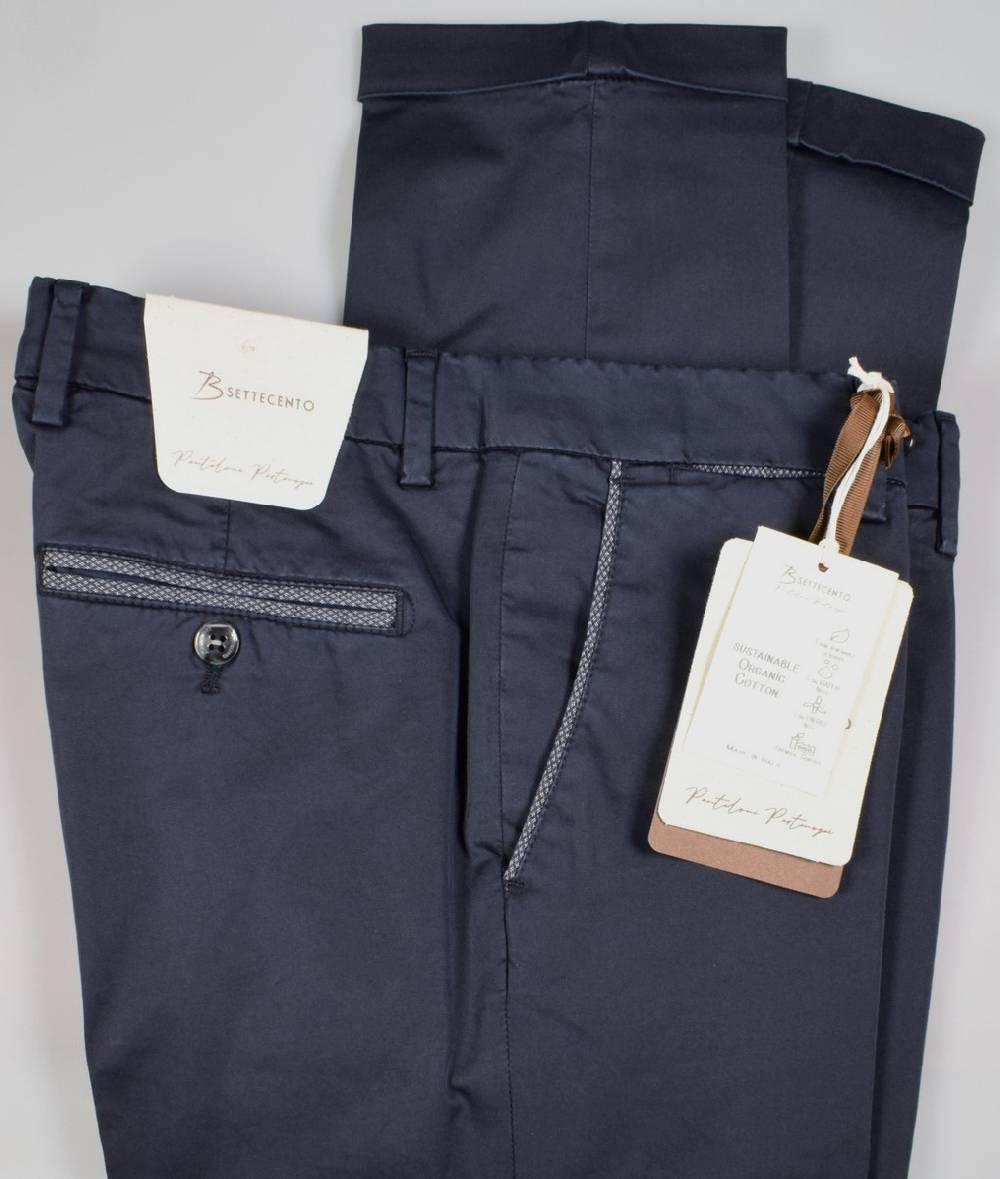 B Settecento Pantalone blu scuro b700 in cotone raso stretch slim fit Saldi Di Fabbrica
