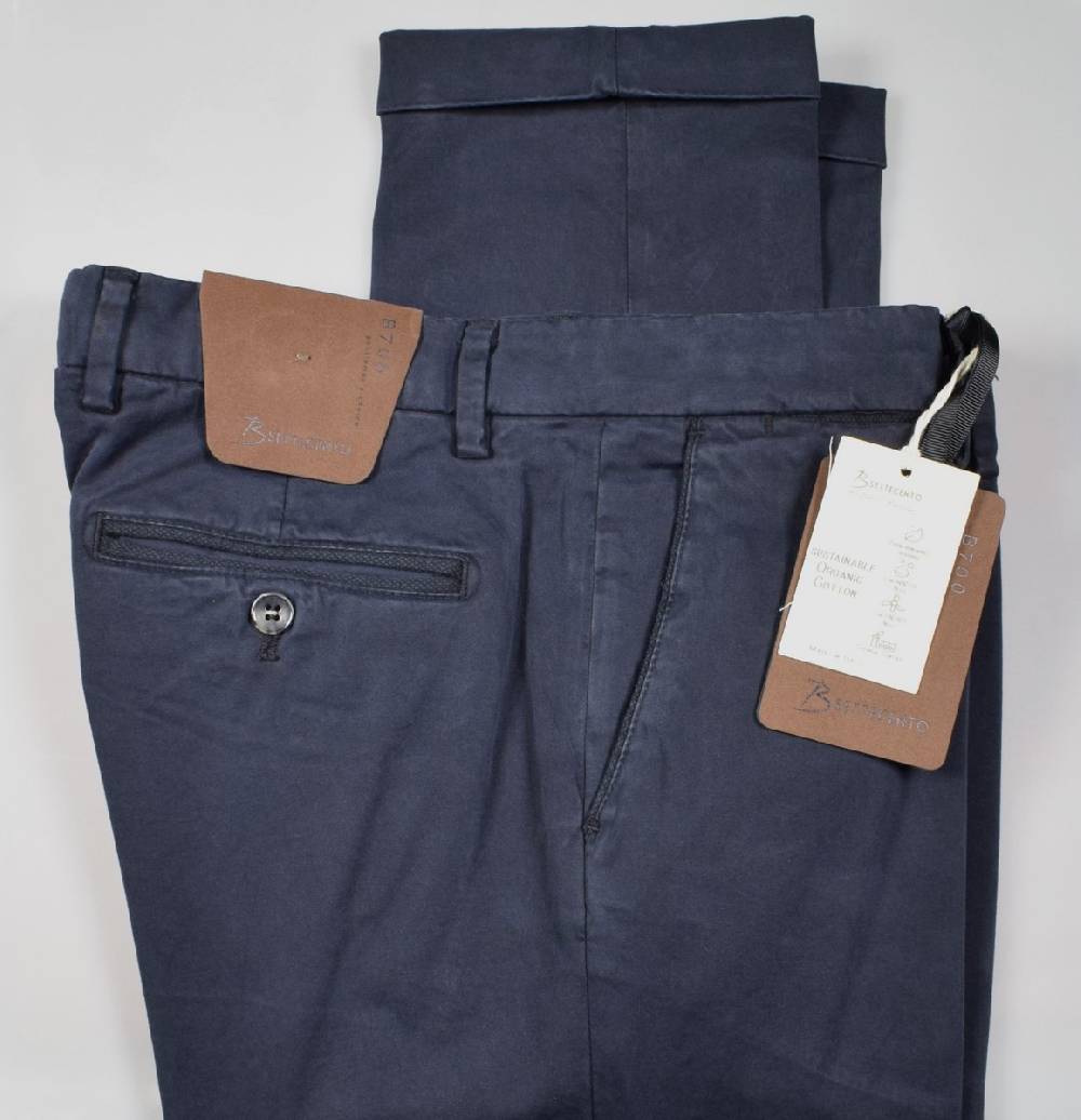B Settecento Pantalone blu bsettecento in cotone raso stretch slim fit Moda