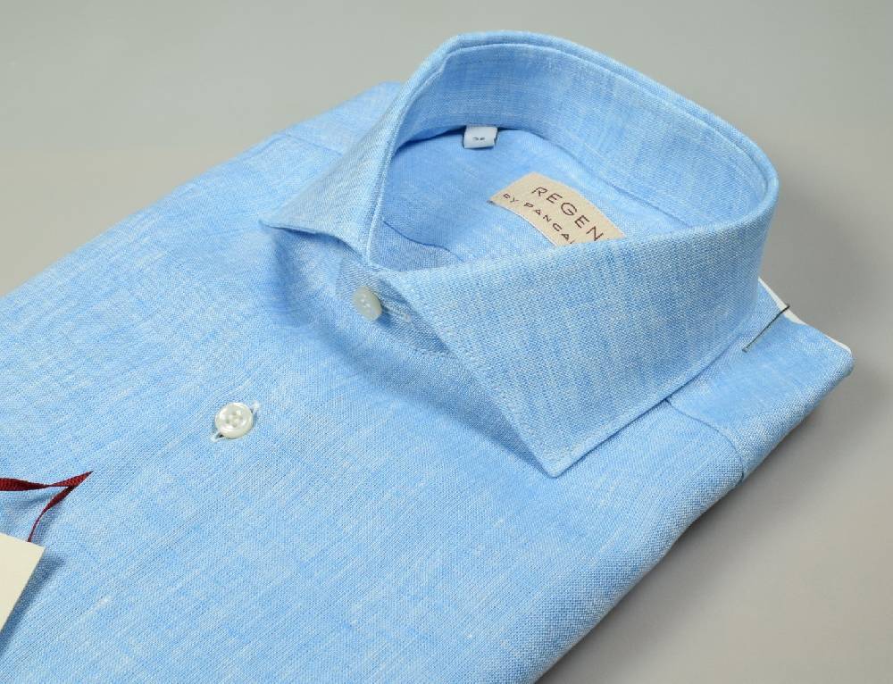 Regent by Pancaldi Camicia pancaldi verde acqua slim fit in puro lino collo alla francese Offerta natalizia