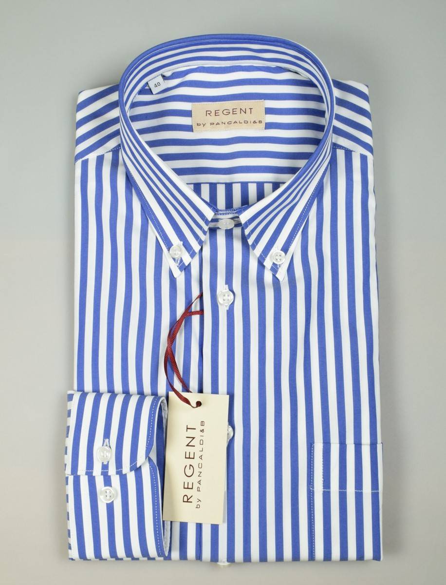 Regent by Pancaldi Camicia a righe azzurro pancaldi regular fit cotone stretch Offerta per la Festa della Mamma
