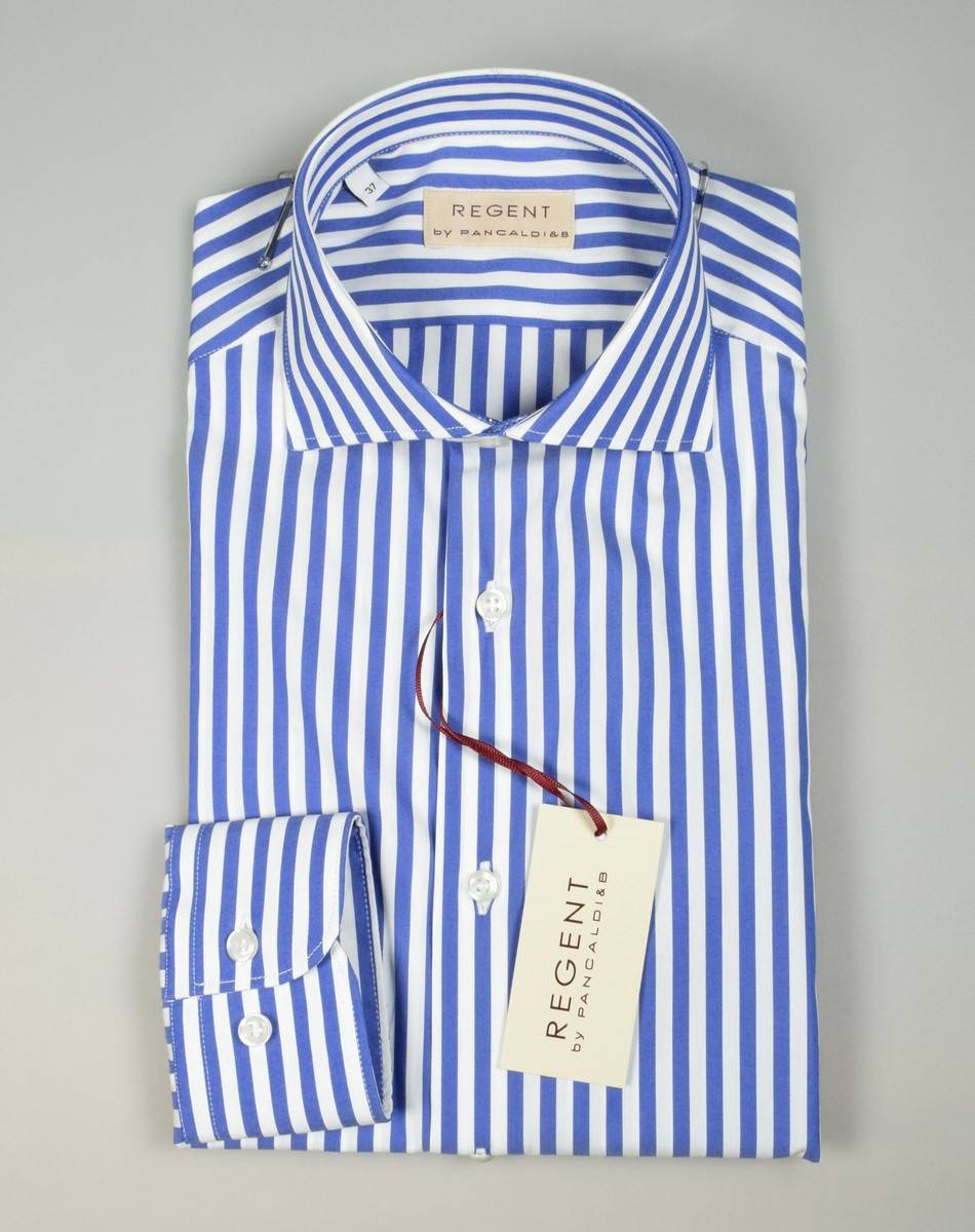 Regent by Pancaldi Camicia slim fit pancaldi a righe azzurro cotone stretch Offerta Giorno del Papà