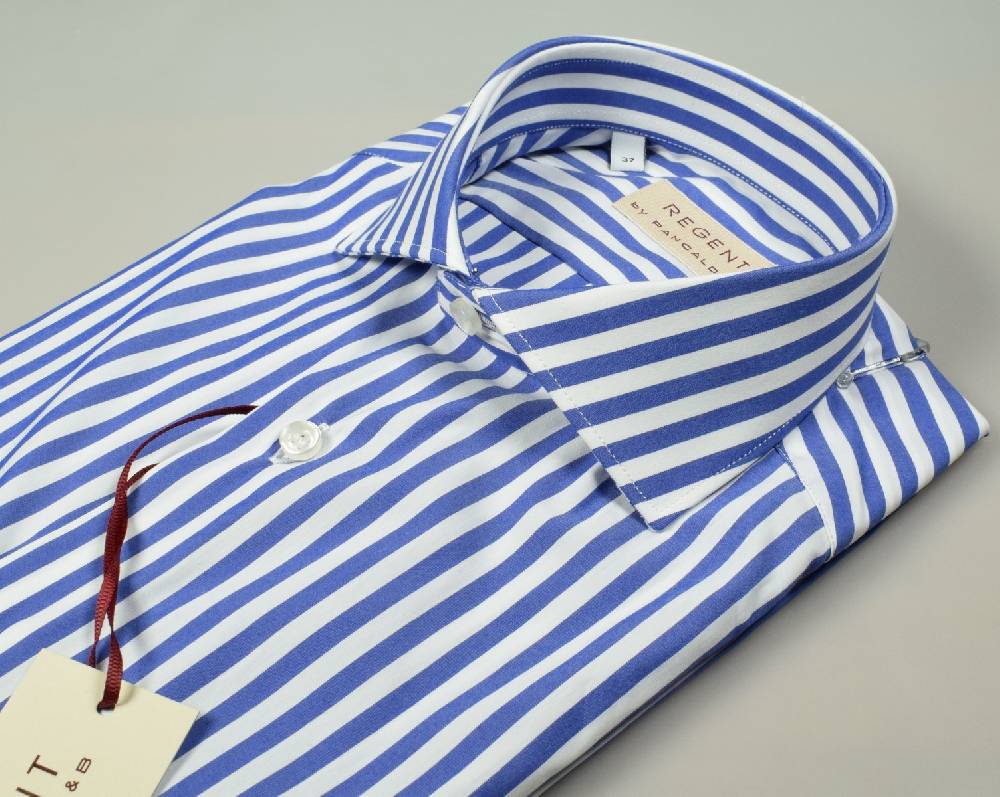 Regent by Pancaldi Camicia slim fit pancaldi a righe azzurro cotone stretch Offerta Giorno del Papà
