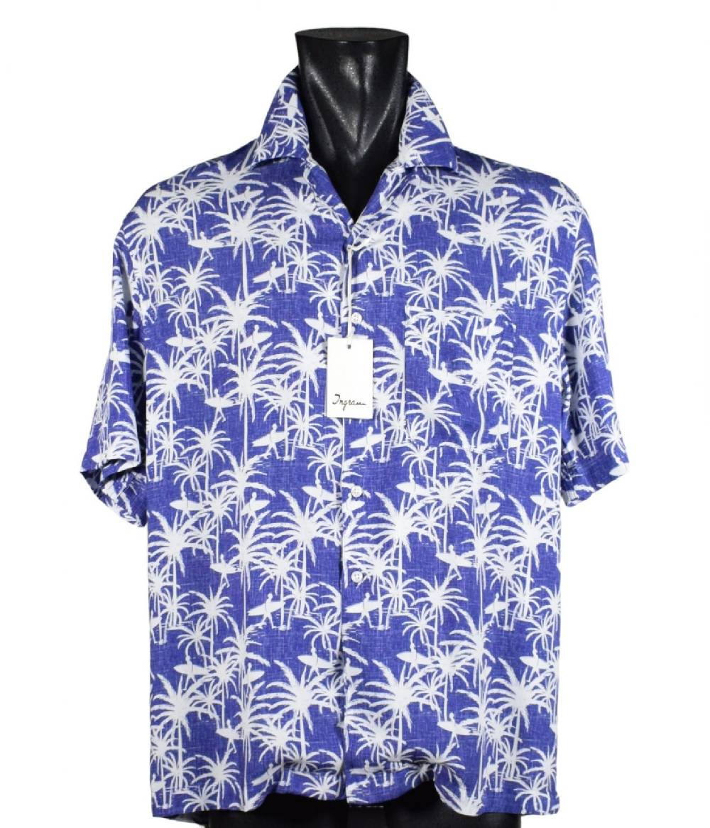 Camicia ingram azzurra collo bowling fantasia floreale Offerta San Valentino