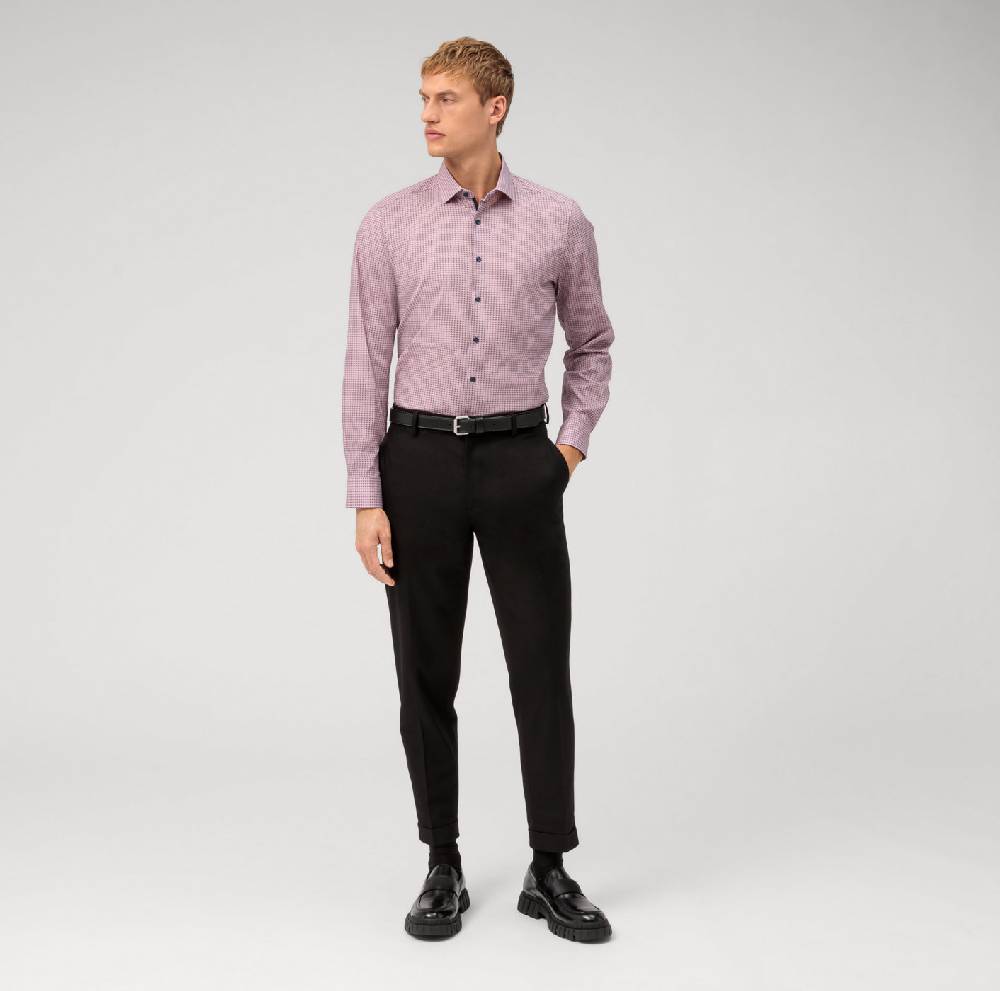 Olymp Camicia bordeaux olymp slim fit cotone stretch stampato Vendita calda