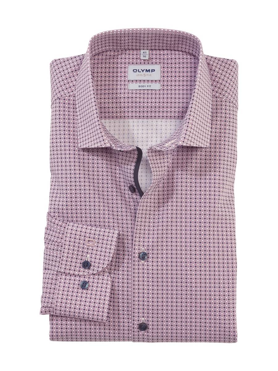 Olymp Camicia bordeaux olymp slim fit cotone stretch stampato Vendita calda
