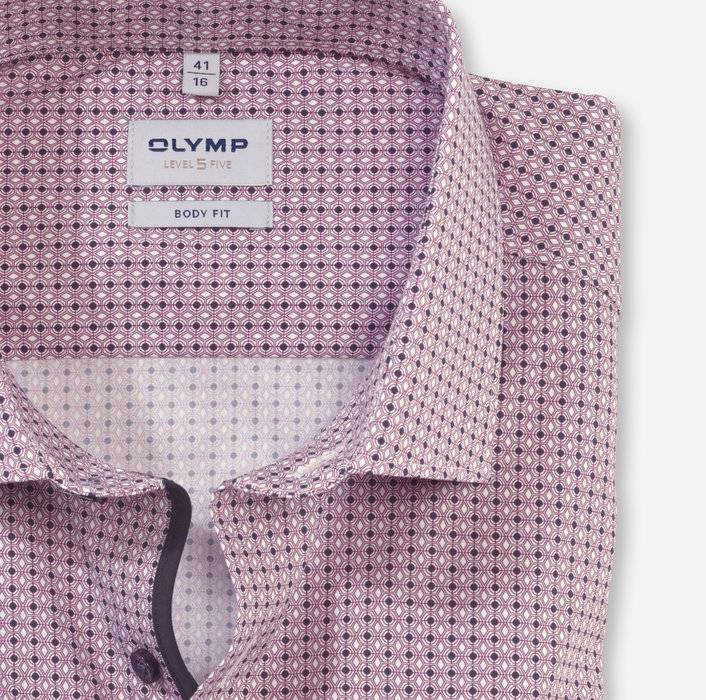 Olymp Camicia bordeaux olymp slim fit cotone stretch stampato Vendita calda