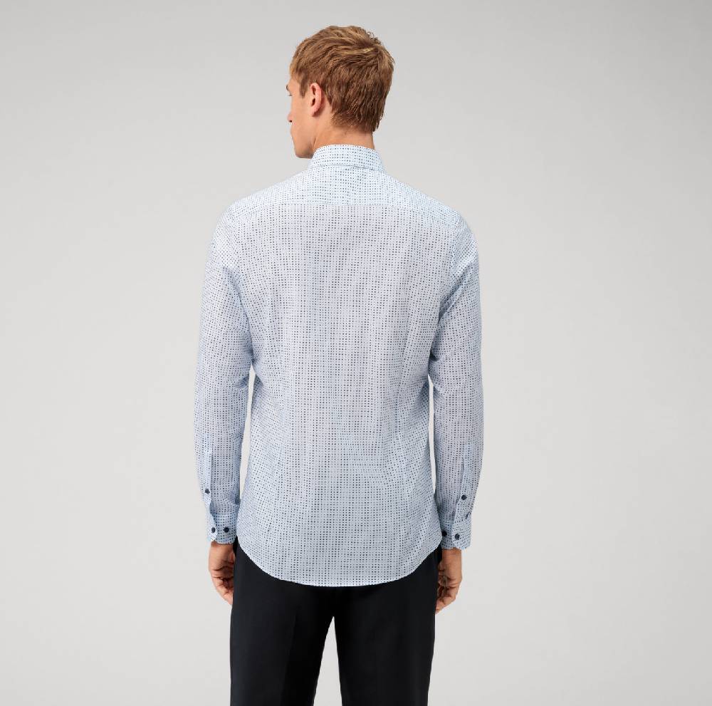 Olymp Camicia azzurra olymp slim fit cotone stretch stampato Offerta migliore