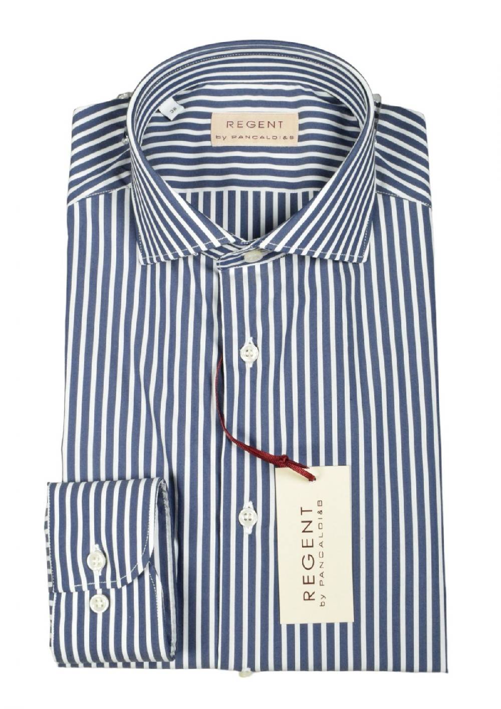 Regent by Pancaldi Camicia pancaldi slim fit blu scuro a righe cotone stretch Latest fashion