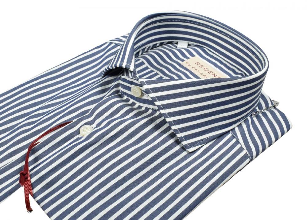 Regent by Pancaldi Camicia pancaldi slim fit blu scuro a righe cotone stretch Latest fashion