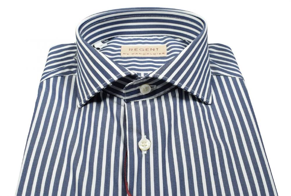 Regent by Pancaldi Camicia pancaldi slim fit blu scuro a righe cotone stretch Latest fashion