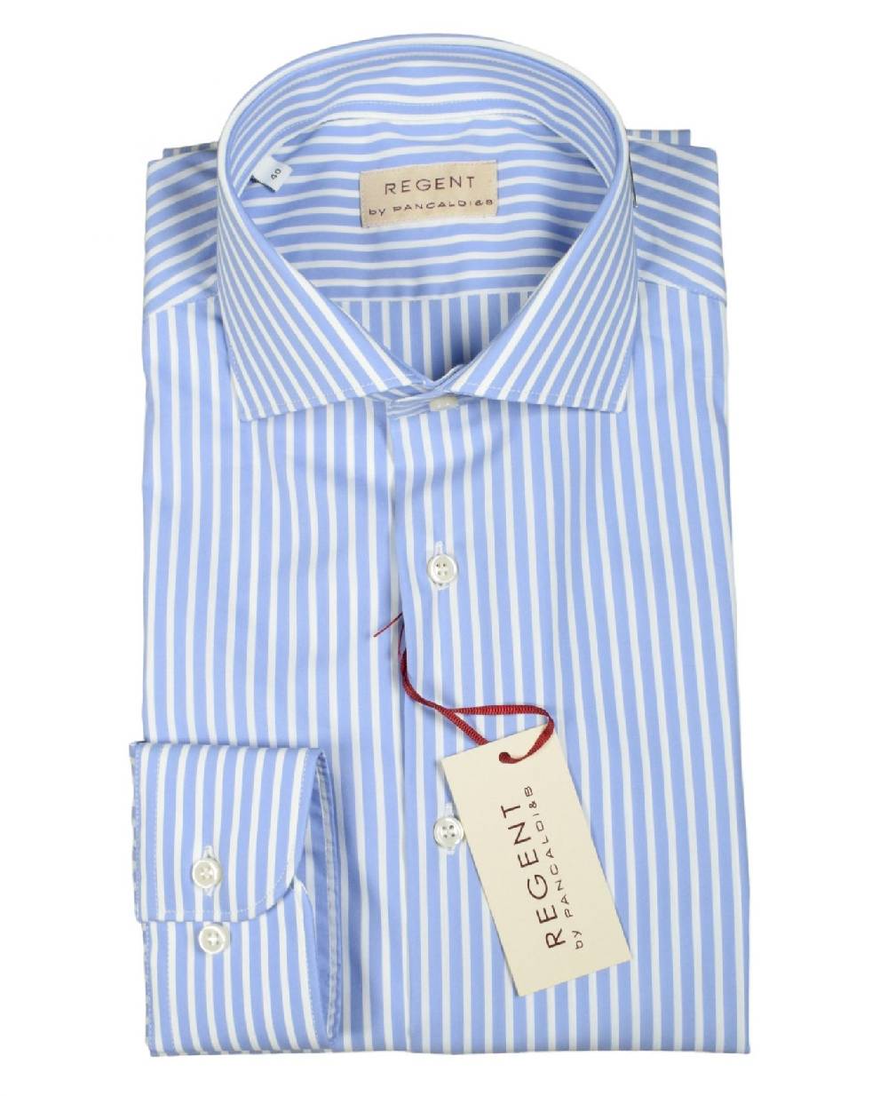 Regent by Pancaldi Camicia pancaldi slim fit celeste a righe cotone stretch Online Outlet