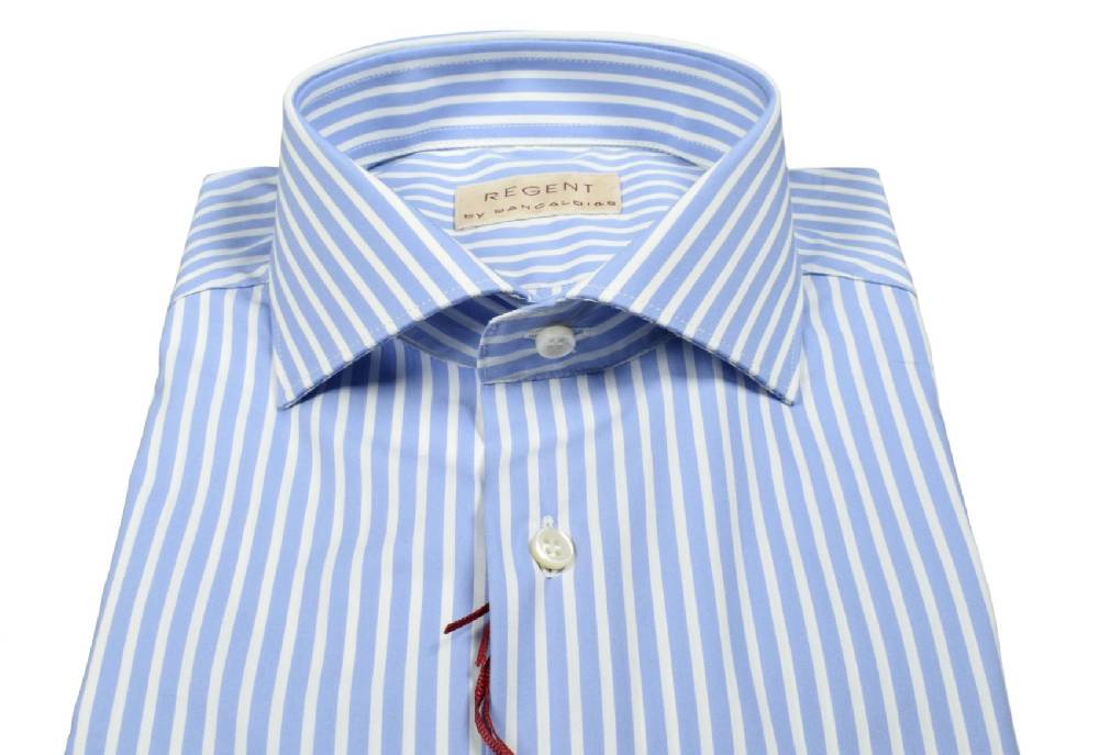 Regent by Pancaldi Camicia pancaldi slim fit celeste a righe cotone stretch Online Outlet